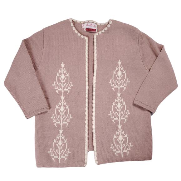 Miss Pernilla Sweaters - Vintage 1955 Miss Pernilla Granny Knit Embroidered OpenFront Cardigan Small 7/8